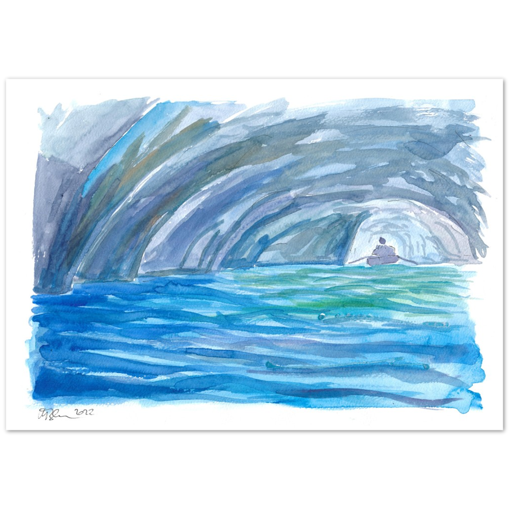 Grotta Azzurra - A Blue Grotto Capri Boat Excursion - Limited Edition Fine Art Print - Original Painting available