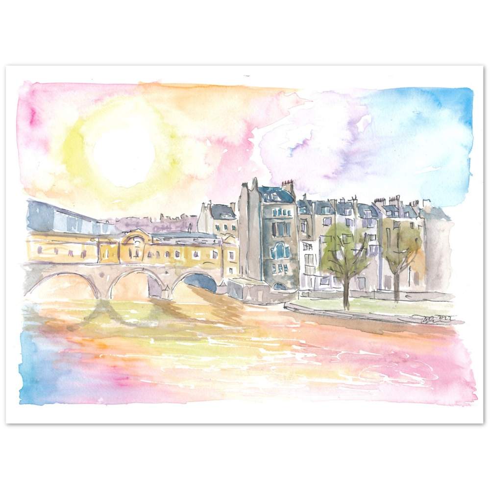 Historic Bath England Scene with Sunset over Avon - Limited Edition Fine Art Print - Original Painting available