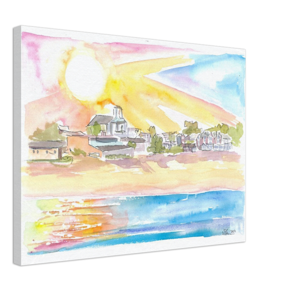 Cape Cod Coastal Beach House Scene at Sunset