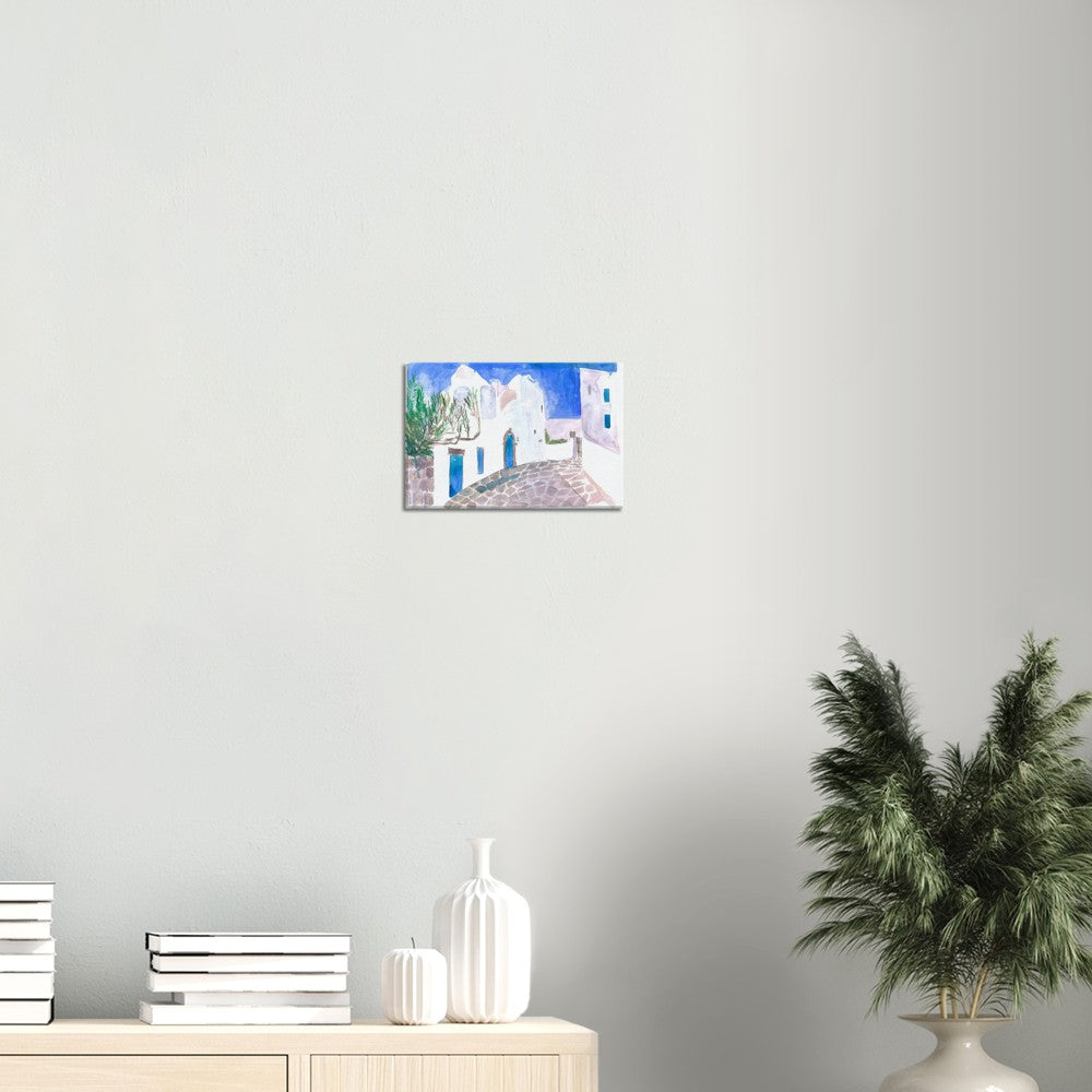 Mediterranean Alley with White Houses and Blue Doors - Limited Edition Fine Art Print - Original Painting available