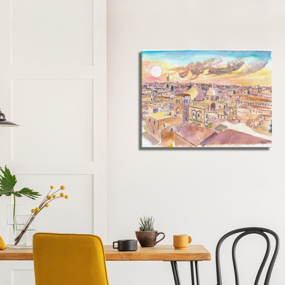 Golden Sunlight over Jerusalem with Church of the Holy Sepulchre - Limited Edition Fine Art Print - Original Painting available