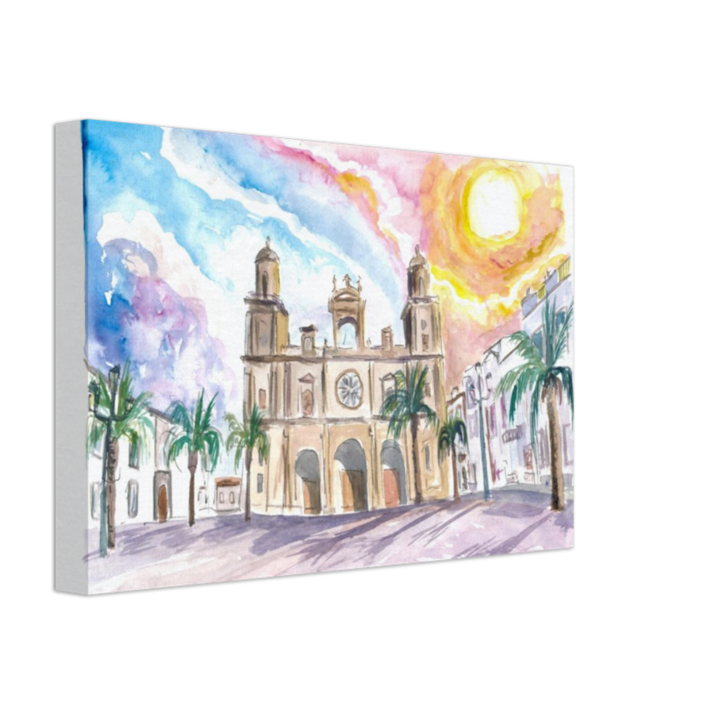 Las Palmas de Gran Canaria Cathedral Scene With Sunset And Plaza