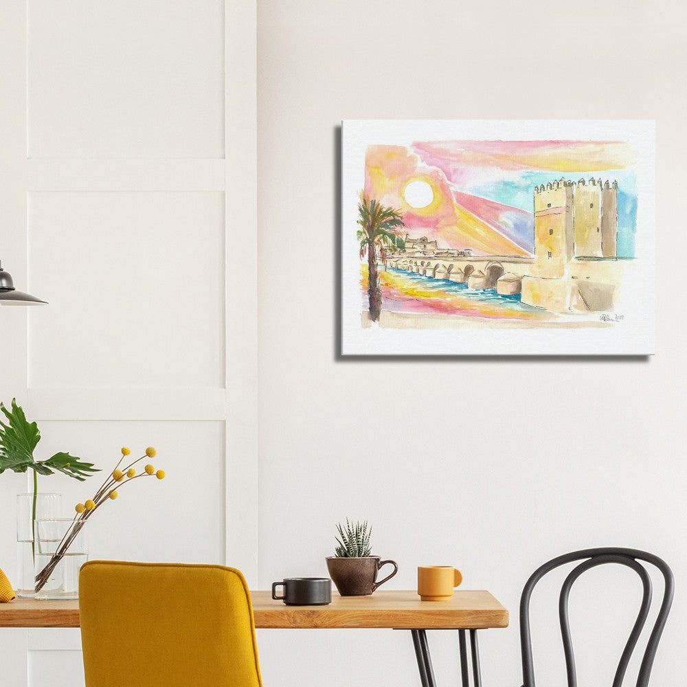 Cordoba Sunset in Andalusia with Historic Roman Bridge - Limited Edition Fine Art Print - Original Painting available