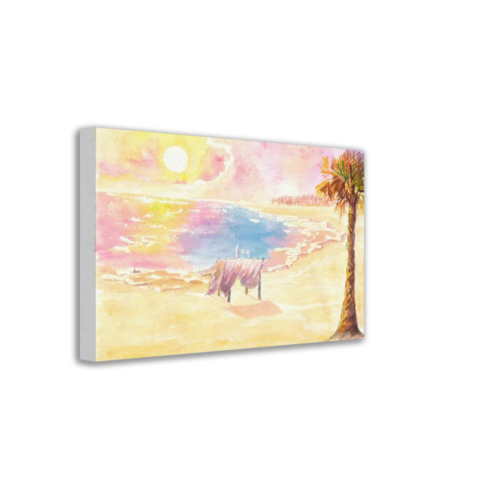 Romantic table for two lovers on the beach at sunset - Fine Art Print on Giclee, Canvas & Original Art