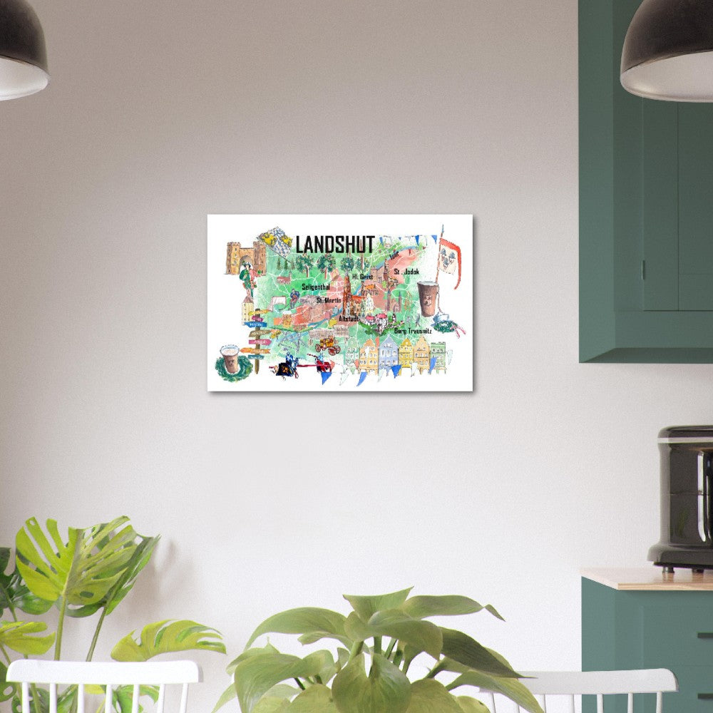 Landshut Illustrated Favorite Map with roads and Touristic Highlights