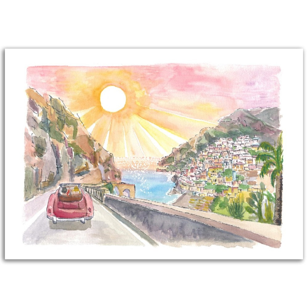 Driving Amalfi Coast with View of Positano - Road Trip of Love on Amalfitana- Limited Edition Fine Art Print - Original Painting available