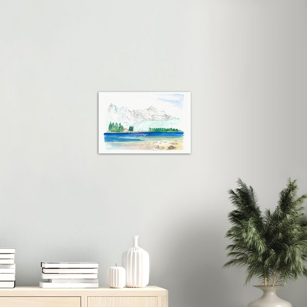 Eibsee Caribbean Bavaria Lake with View of Zugspitze - Limited Edition Fine Art Print - Original Painting available