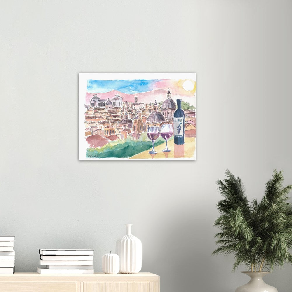 Romantic Vino in Roma Italy with Panoramic View from Hill - Limited Edition Fine Art Print - Original Painting available