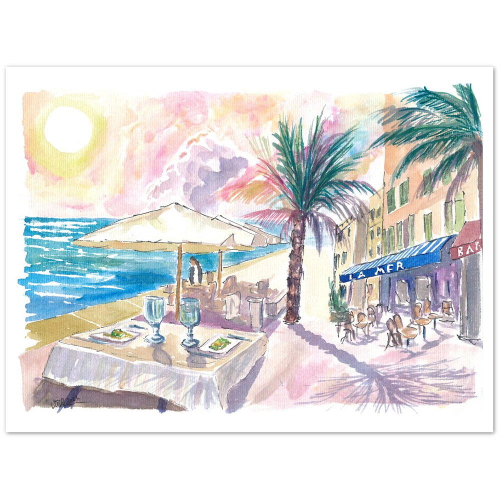 Mediterranean Seaview during Romantic Afternoon at Bar La Mer - Limited Edition Fine Art Print - Original Painting available