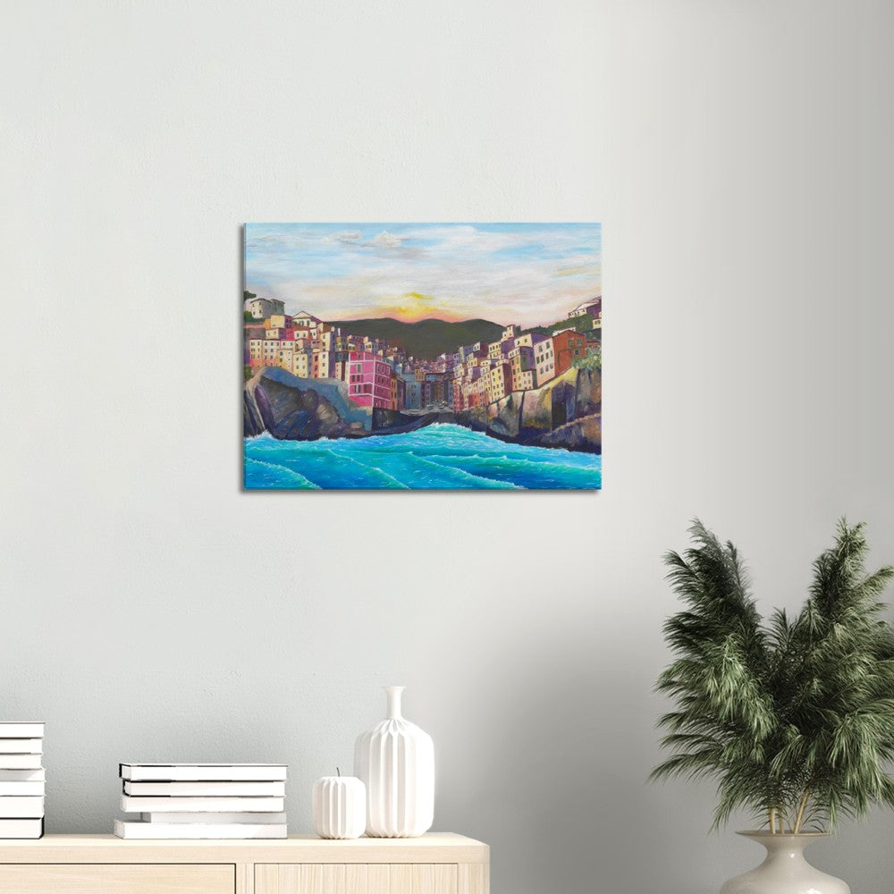 Waves and Surf Crashing on Shore in Riomaggiore Cinque Terre - Limited Edition Fine Art Print - Original Painting available