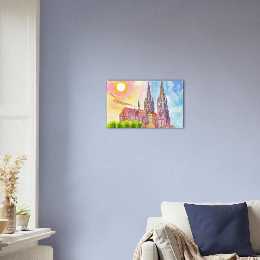 Gothic Cathedral of Regensburg Bavaria in Warm Spring Light - Limited Edition Fine Art Print - Original Painting available