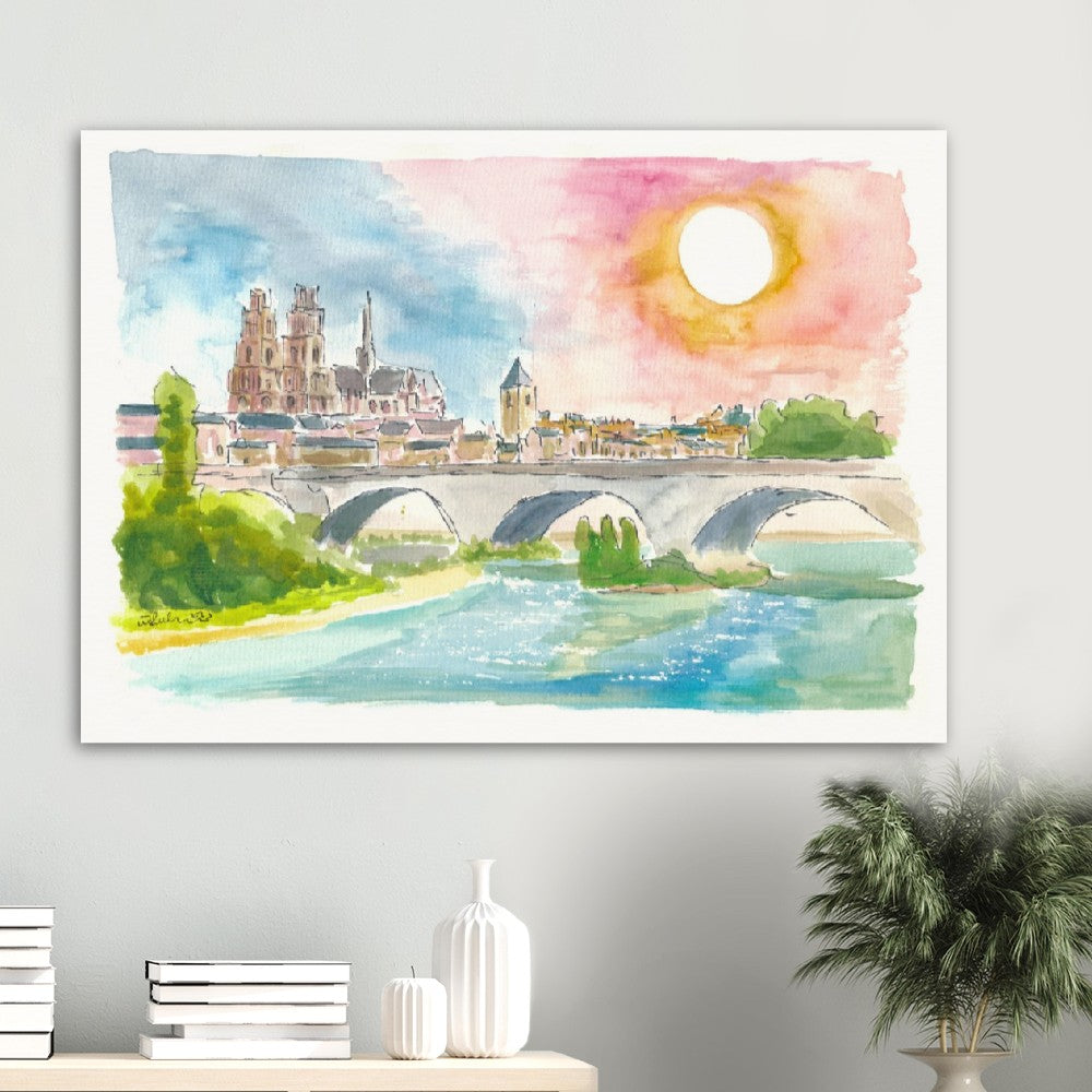 Orleans France view of cathedral and Loire river - Limited Edition Fine Art Print - Original Painting available