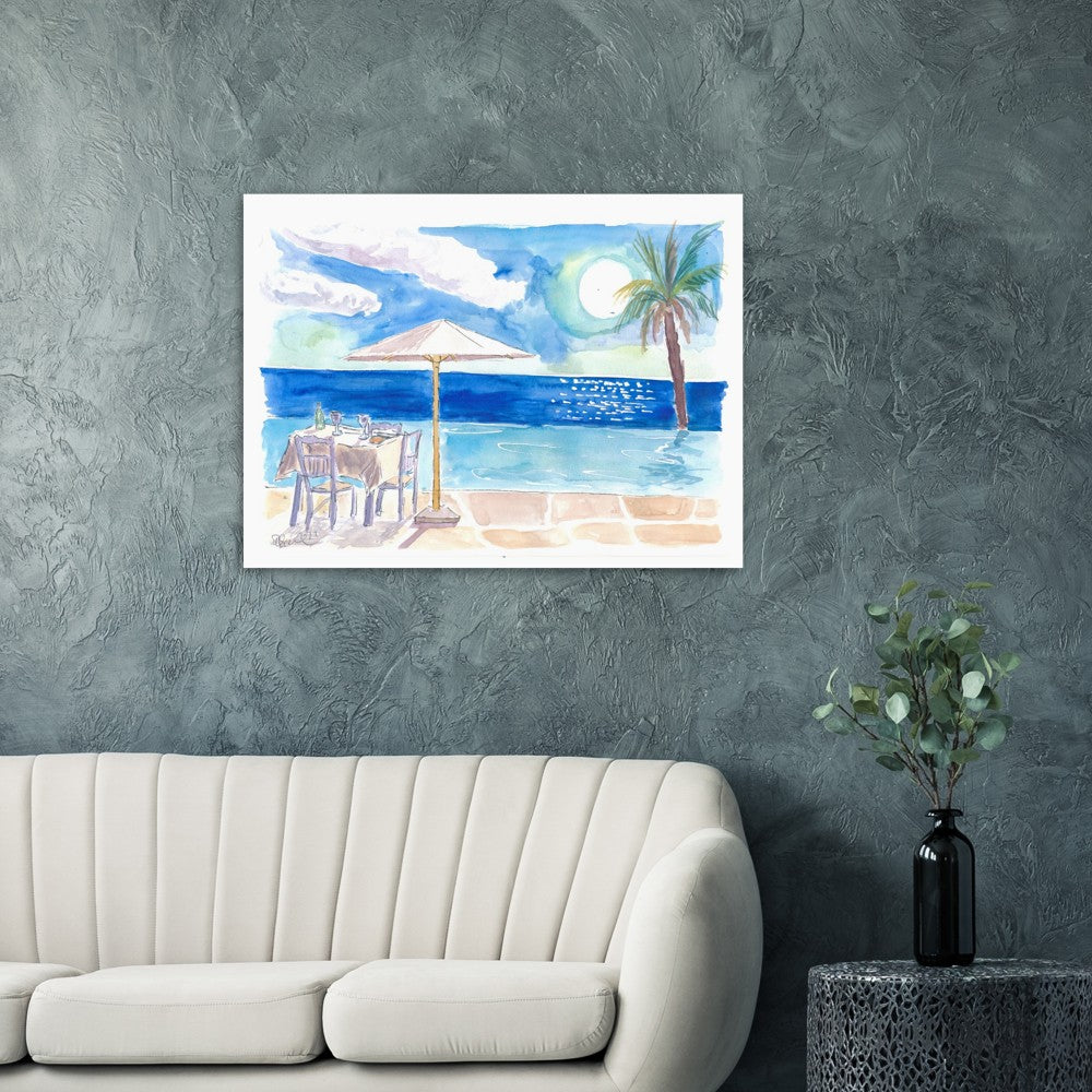 Dinner Table at the Infinity Pool with Endless Sea View - Limited Edition Fine Art Print - Original Painting available
