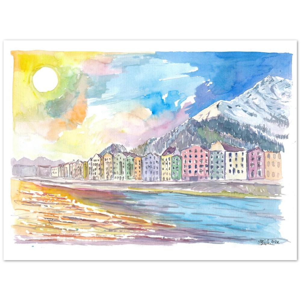 Innsbruck Tyrol Austria Houses with River Inn and Nordkette