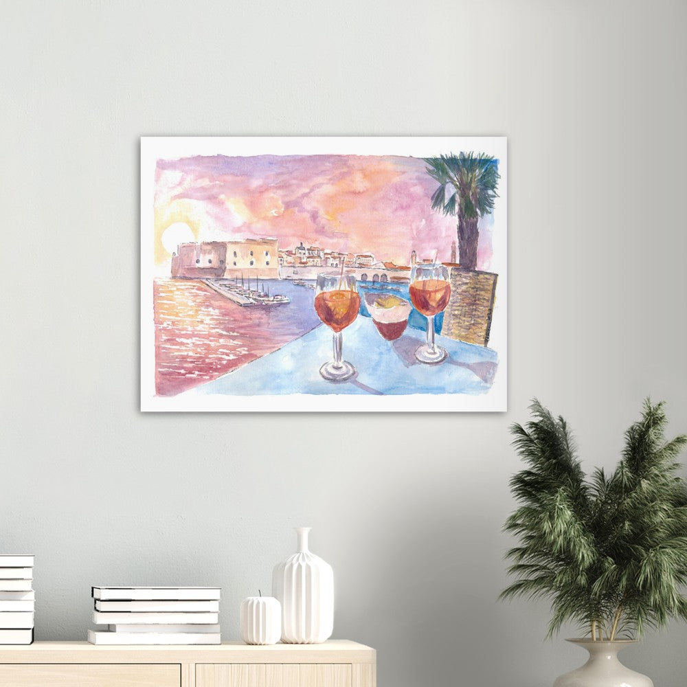 Dubrovnik Romantic Old Port View with Rectors Palace and Adriatic Drinks - Limited Edition Fine Art Print - Original Painting available