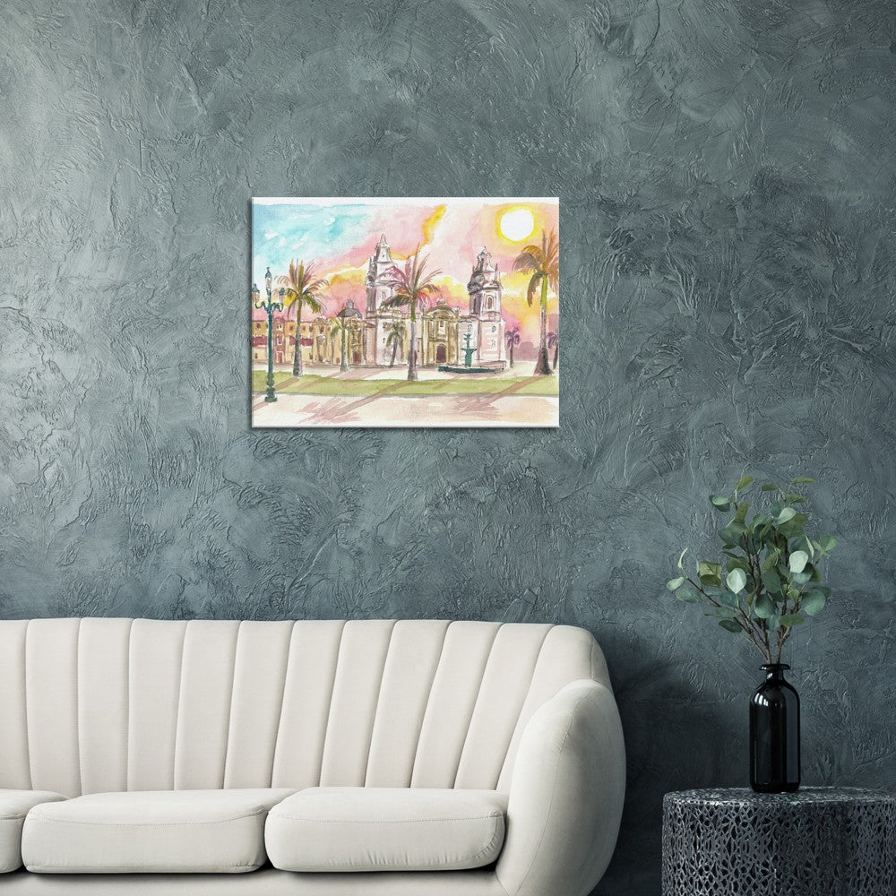 Lima Peru Watercolor Cityscape with Plaza Mayor - Limited Edition Fine Art Print - Original Painting available