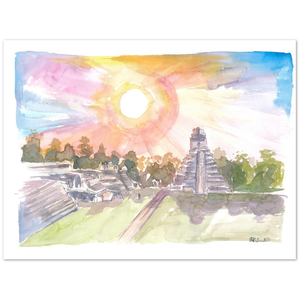 Tikal Guatemala Mayan Ruins with Sunset