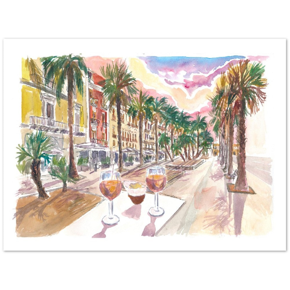 Bari Apulia Palms and Drinks on Corso Vittorio Emanuele II - Limited Edition Fine Art Print - Original Painting available