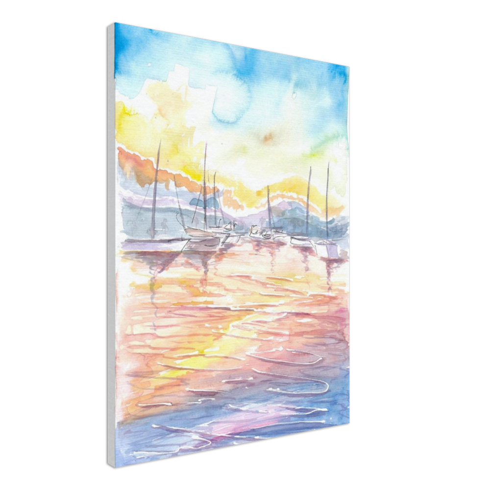 Dreamy Yacht Harbour with Sunset and Light on Water