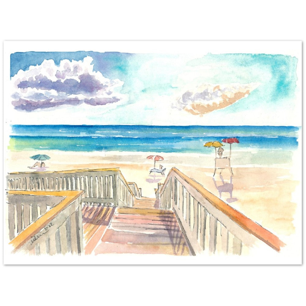 Stairs over Sand Dunes to the Ocean - Limited Edition Fine Art Print - Original Painting available