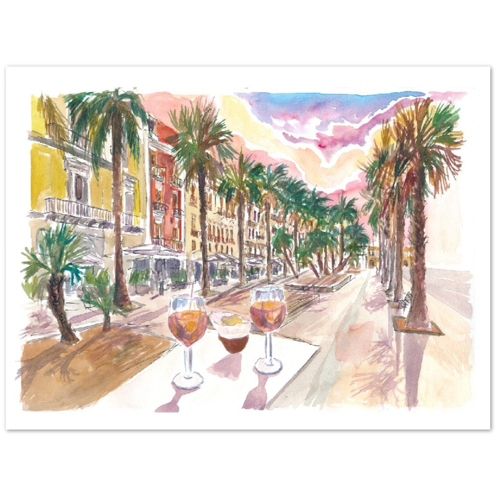 Bari Apulia Palms and Drinks on Corso Vittorio Emanuele II - Limited Edition Fine Art Print - Original Painting available
