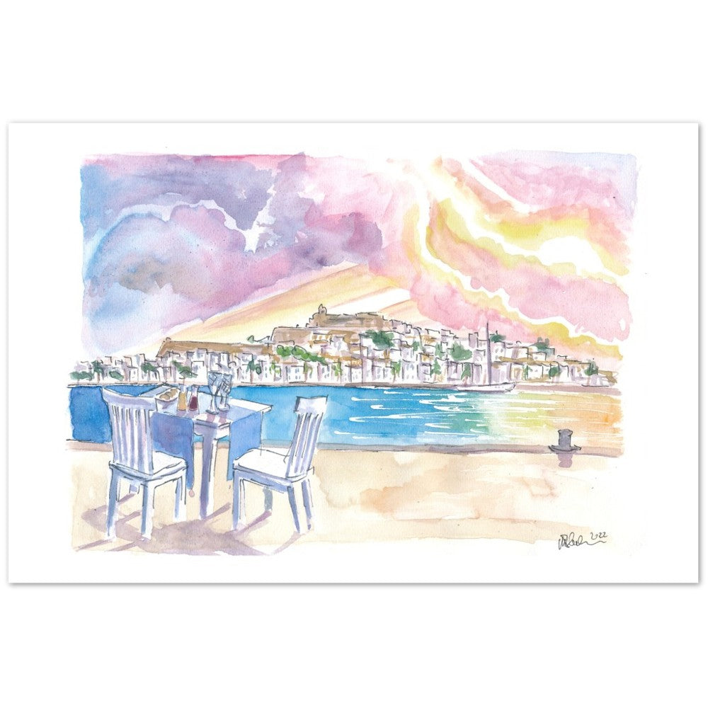 Sundowner with Gorgeous View of Eivissa Ibiza Old Town and Castle - Limited Edition Fine Art Print - Original Painting available