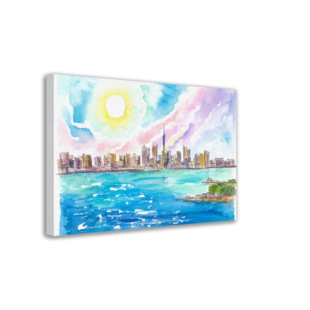 Amazing Auckland New Zealand Skyline from the Sea - Limited Edition Fine Art Print - Original Painting available
