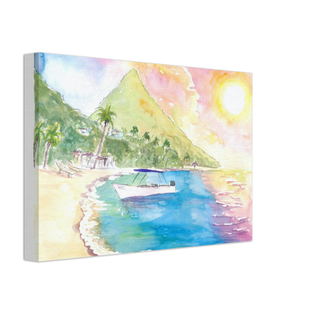 St Lucia Sunset and Amazing Piton Beach Scene