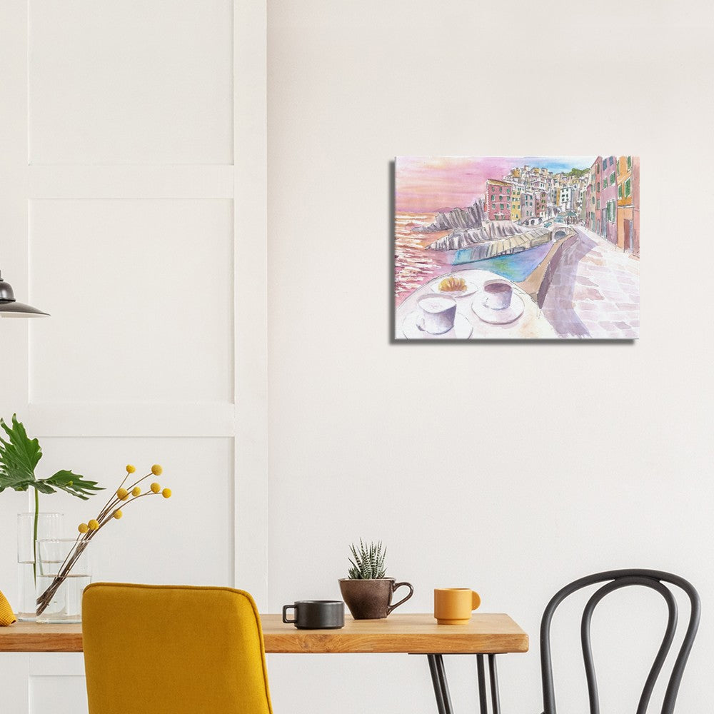 Riomaggiore Cinque Terre Relaxed Morning with Brioche and Coffee - Limited Edition Fine Art Print - Original Painting available