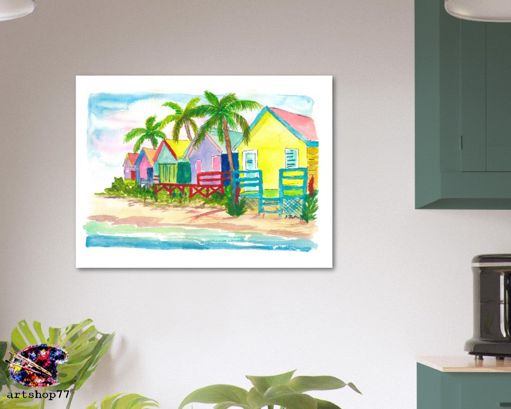 Colorful Caribbean Beach Houses for Dream Vacations - Fine Art Print on Giclee, Canvas & Original Art