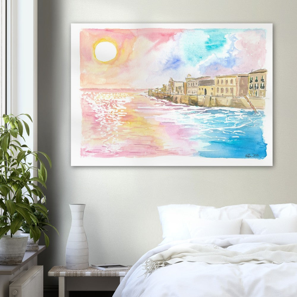 Syracuse Sicily Waterfront Promenade from Ancient Times - Limited Edition Fine Art Print - Original Painting available