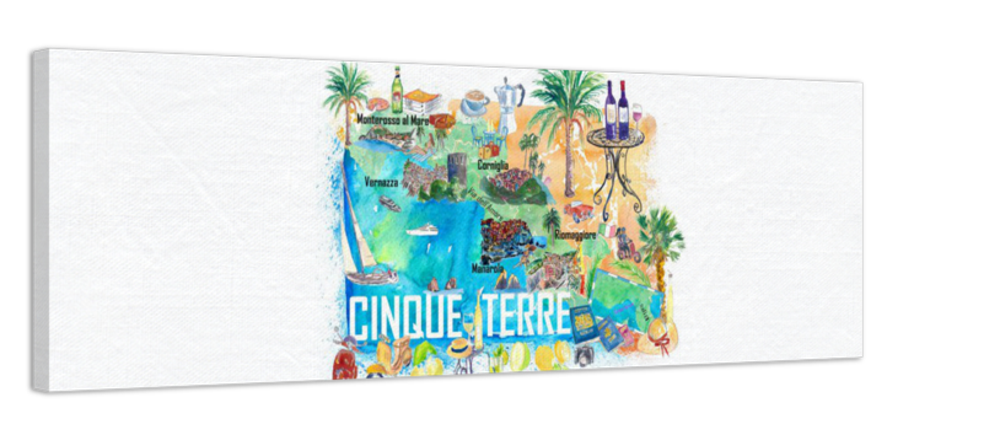 Cinque Terre Italien Illustrierte Mittelmeer-Reisekarte Highlights Golfs