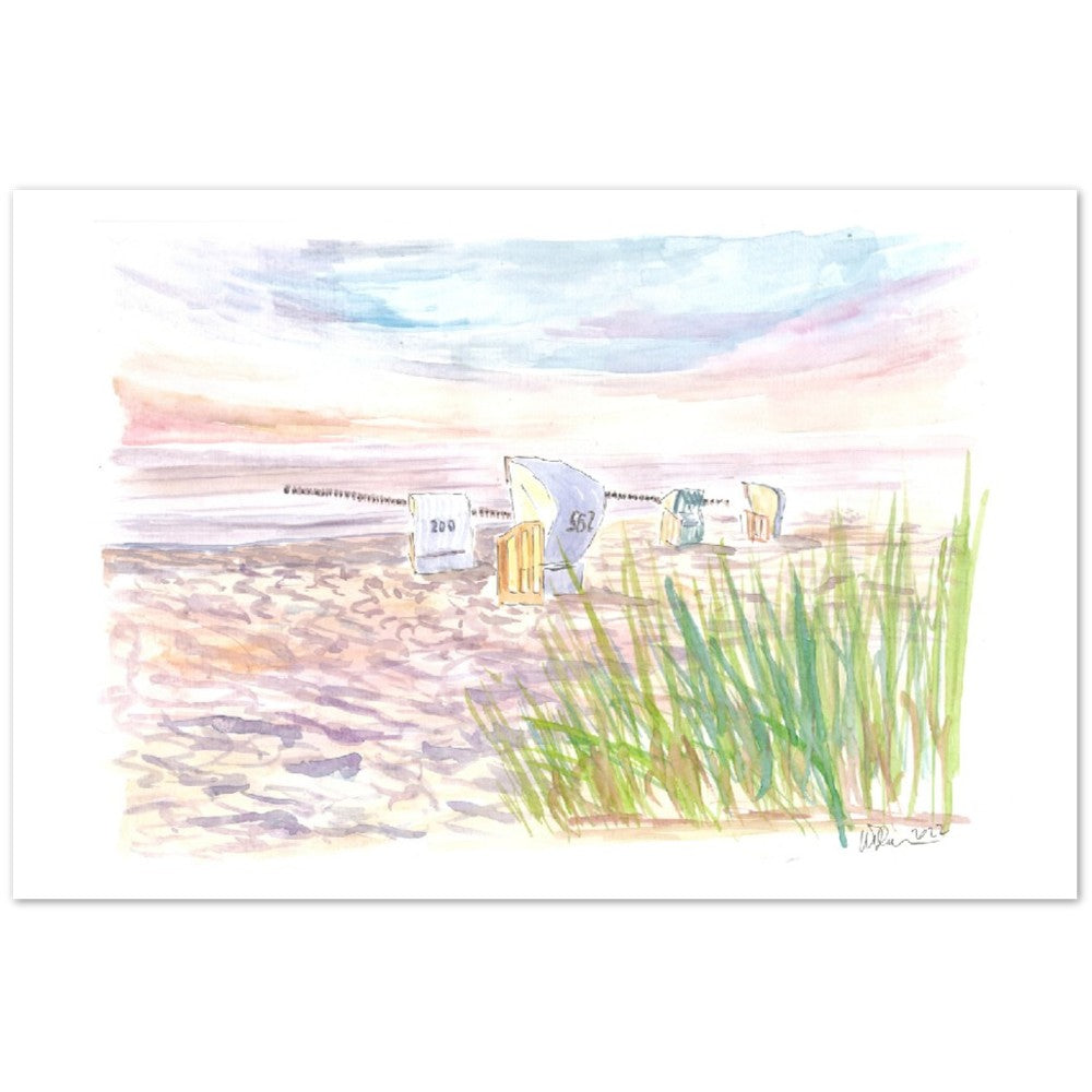 Baltic Sea Beach Chairs and Sunset Romance - Limited Edition Fine Art Print - Original Painting available