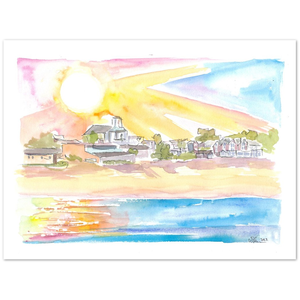 Cape Cod Coastal Beach House Scene at Sunset