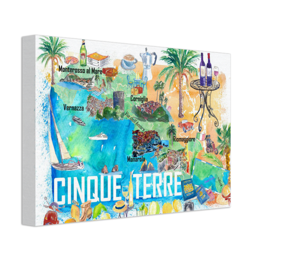 Cinque Terre Italien Illustrierte Mittelmeer-Reisekarte Highlights Golfs