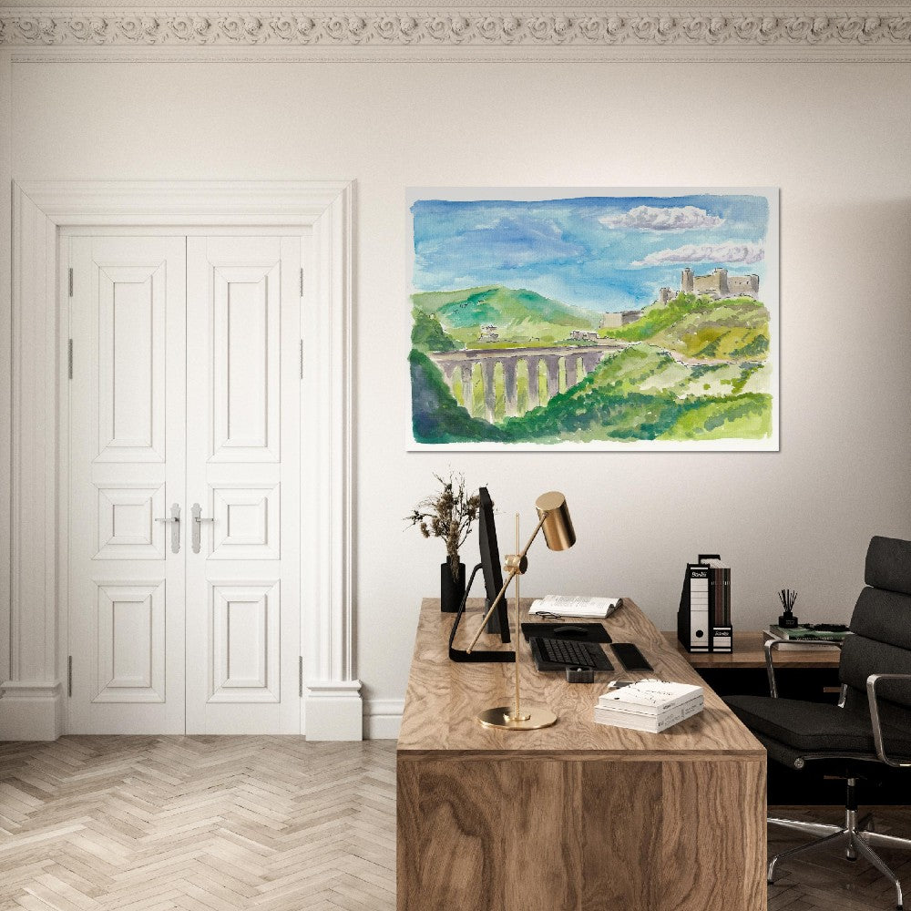 Spoleto Italy City on Apennines Mountain Range - Watercolor on Paper