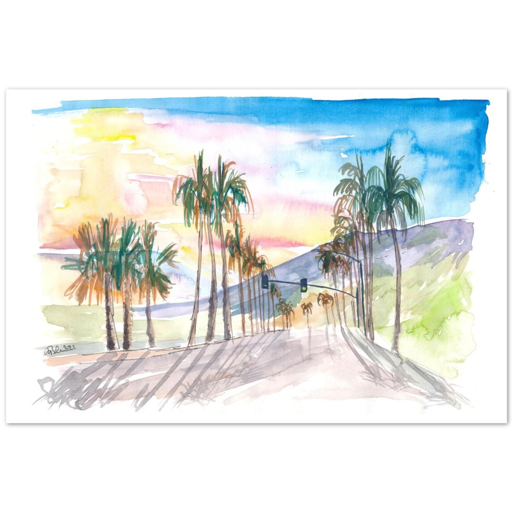 Palm Springs Avenue with Californian Sunset - Limited Edition Fine Art Print -