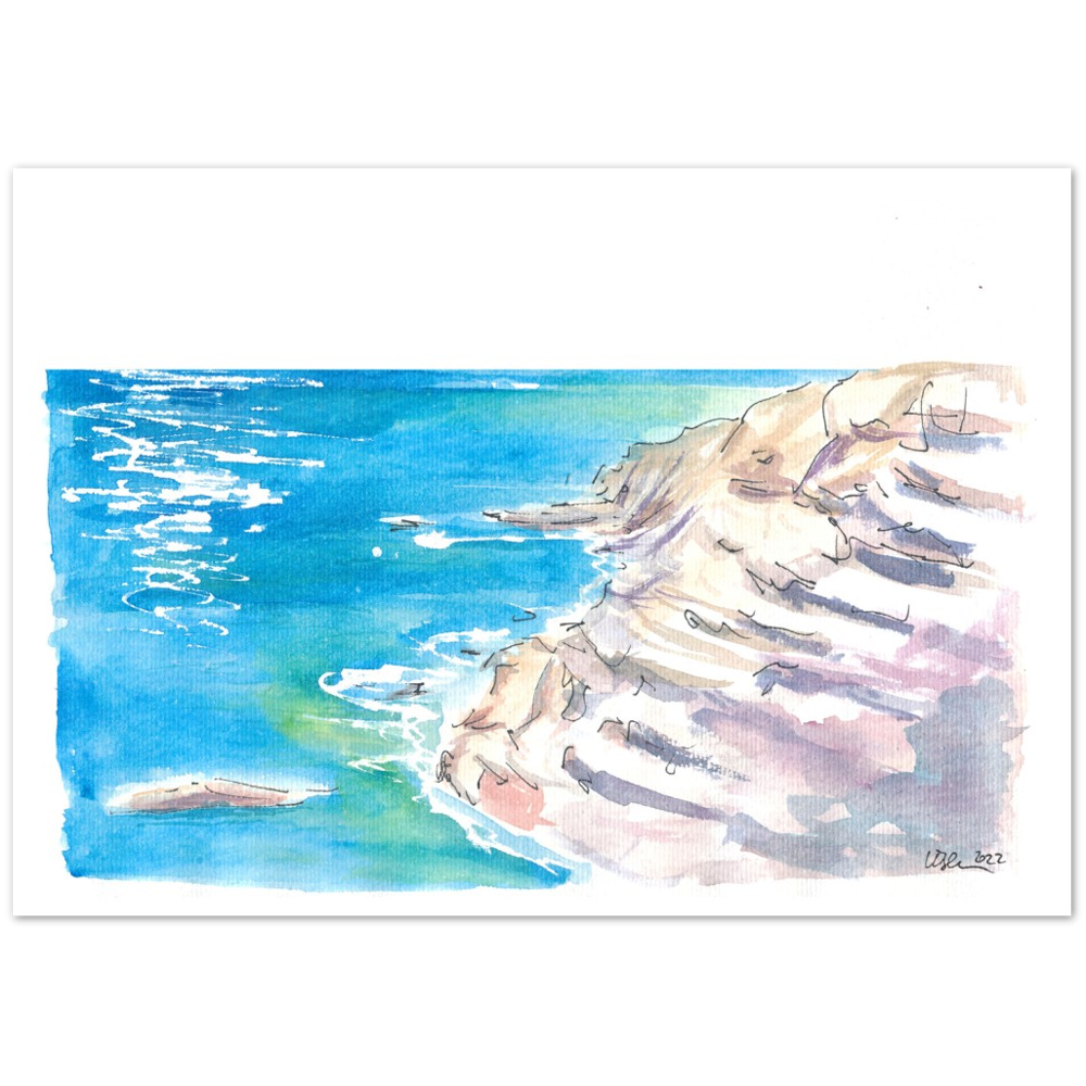 Capo Vaticano Cliffs with Blue Mediterranean Sea - Limited Edition Fine Art Print - Original Painting available