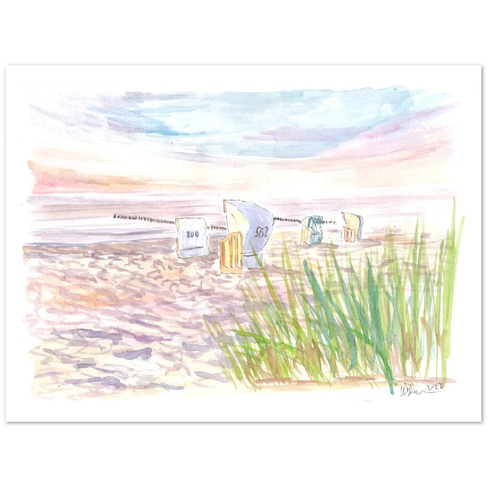 Baltic Sea Beach Chairs and Sunset Romance - Limited Edition Fine Art Print - Original Painting available