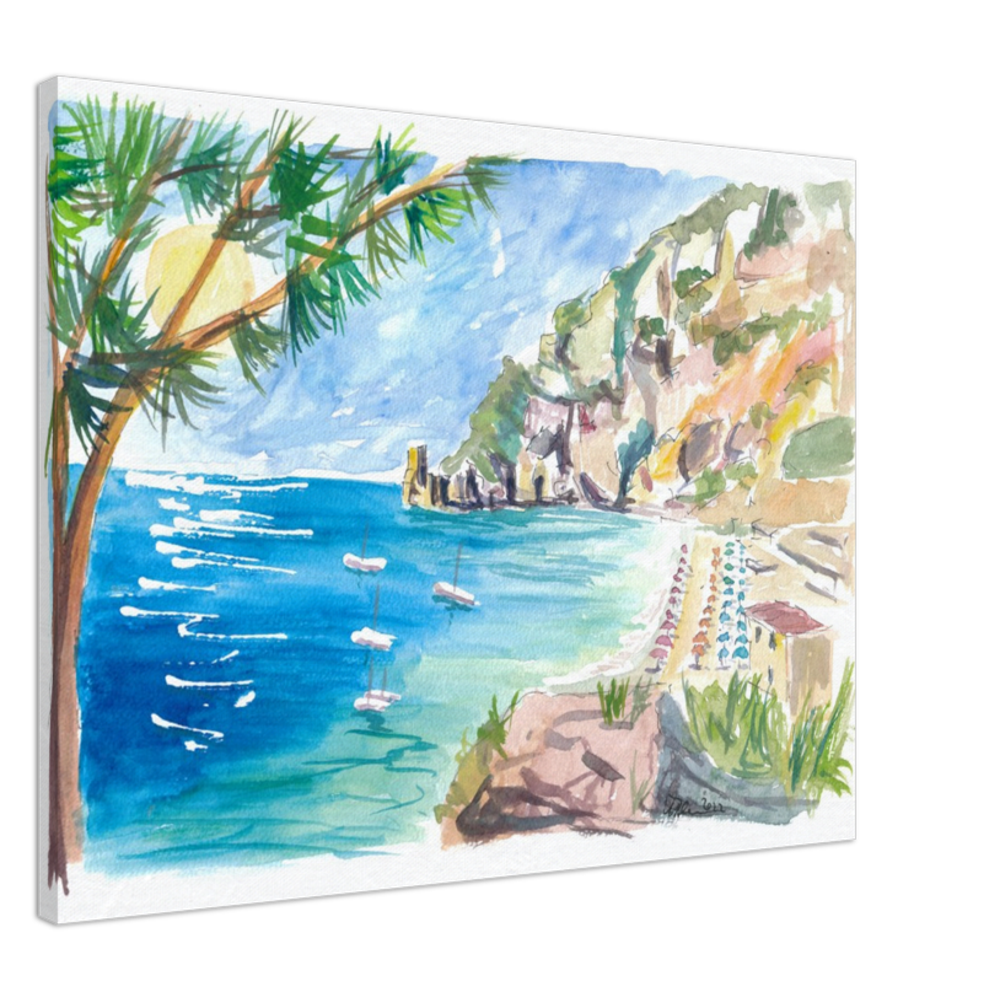 Cetara Amalfi Coast Zen with Turquoise Sea and Boats - Limited Edition Fine Art Print - Original Painting available