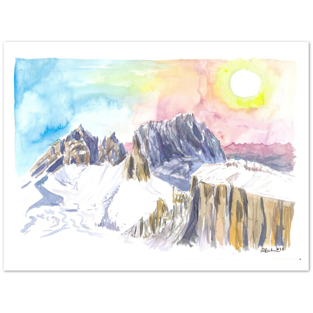 Dolomites Mountain Ridge with Winter Snow and Langkofel Sassolungo in South Tyrol, Italy - Limited Edition Fine Art Print