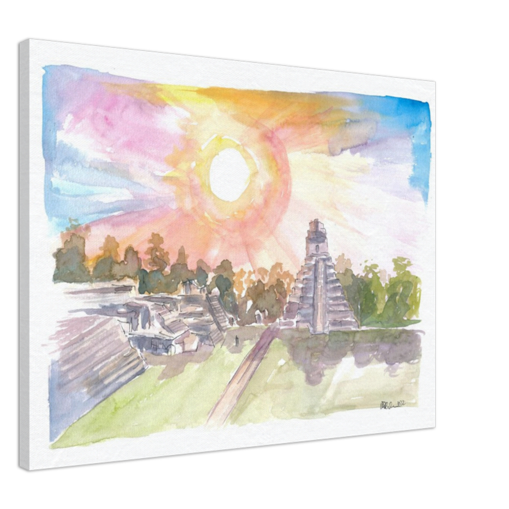 Tikal Guatemala Mayan Ruins with Sunset