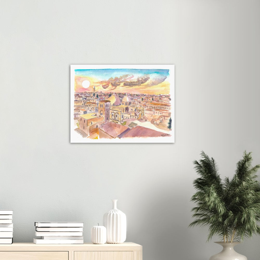 Golden Sunlight over Jerusalem with Church of the Holy Sepulchre - Limited Edition Fine Art Print - Original Painting available