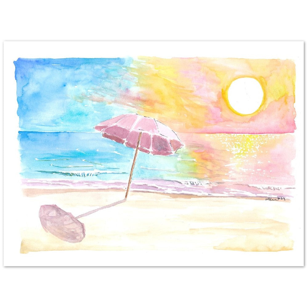 Umbrella in the Sun with Seaview Waves and Shade - Limited Edition Fine Art Print - Original Painting available