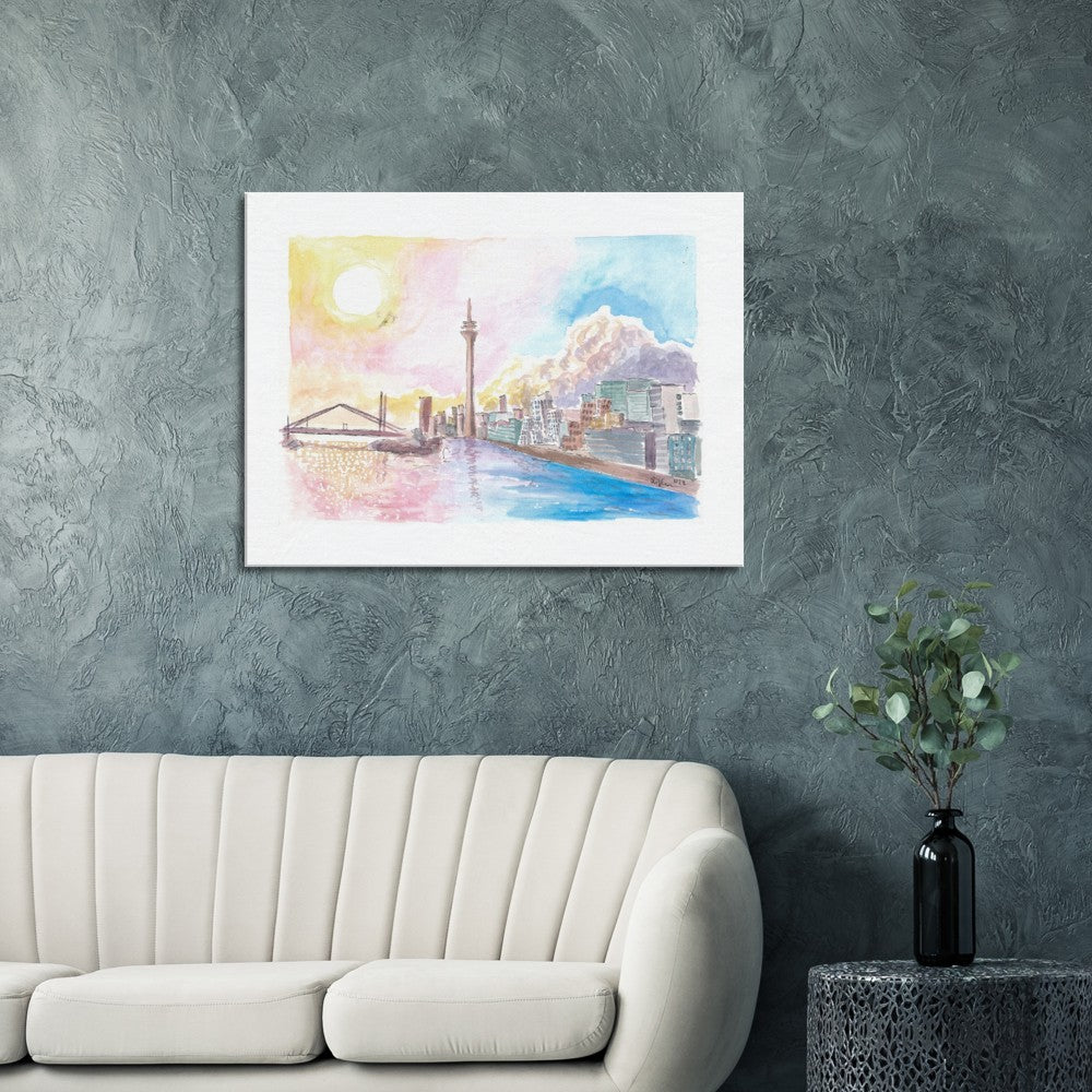 Dusseldorf Skyline with Rhine Bridge and Sunset - Limited Edition Fine Art Print -