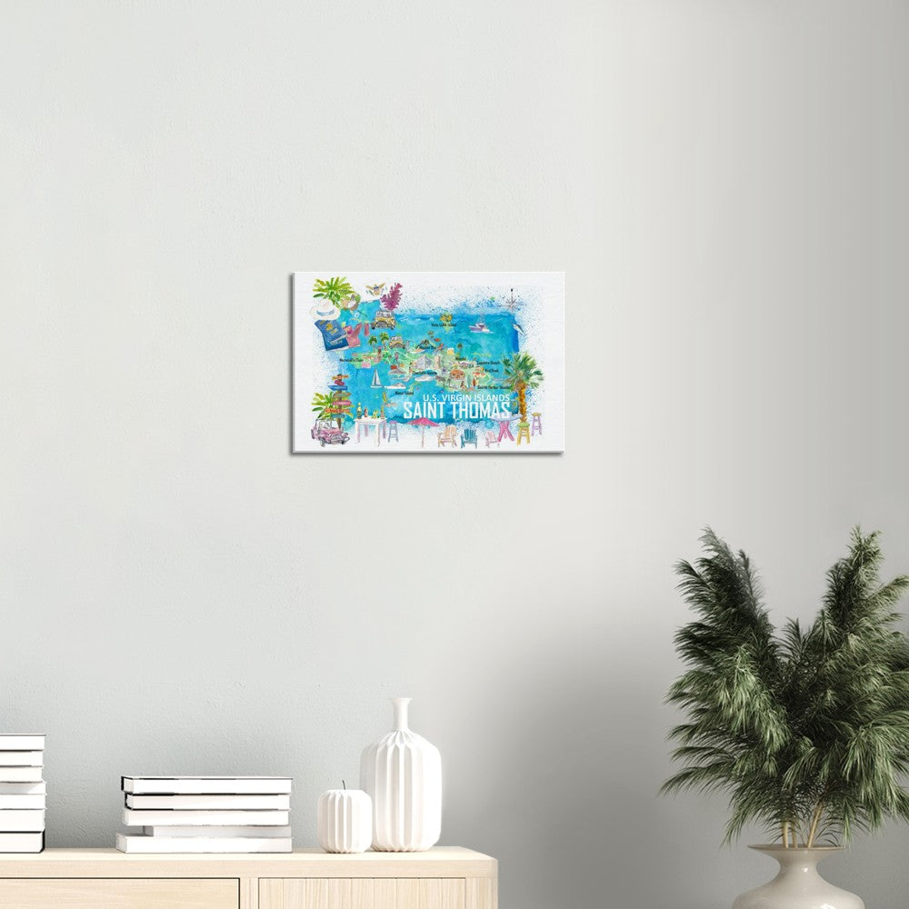 Saint Thomas USVI Illustrated Travel Map with Roads and Tourist Highlights