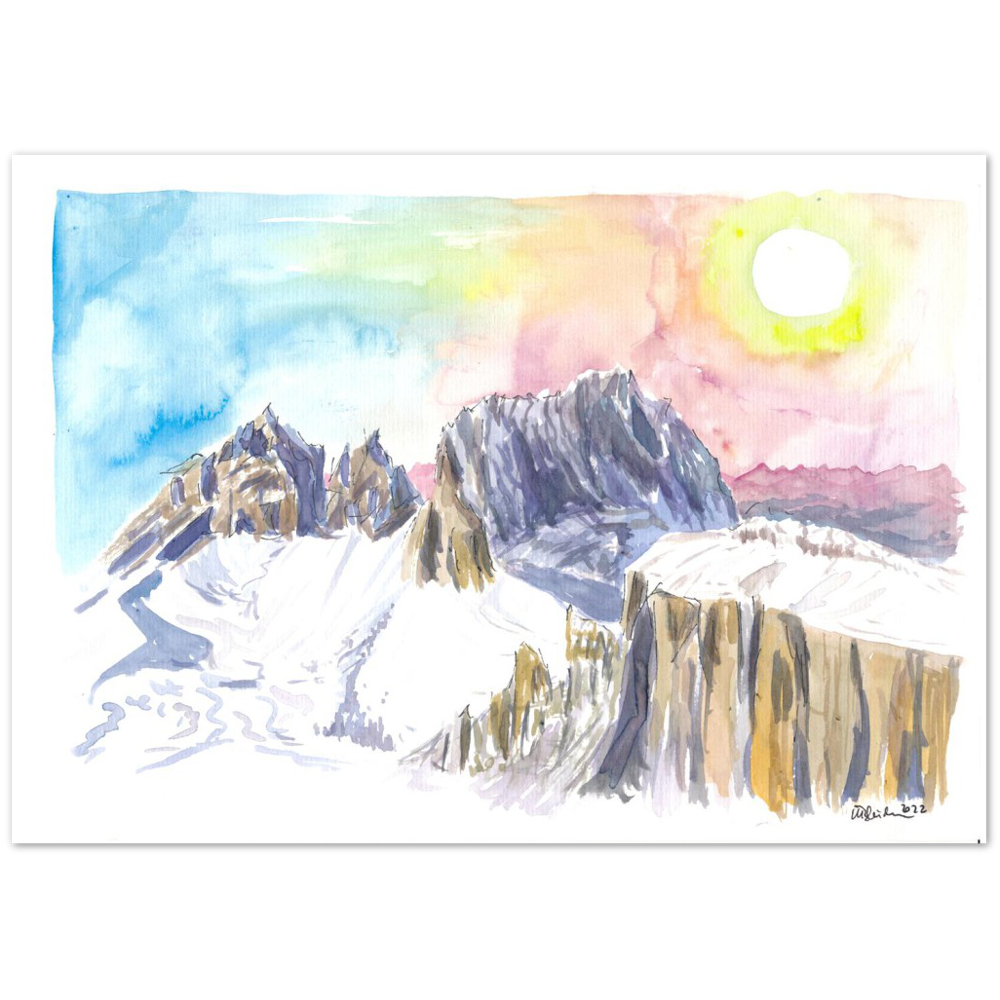 Dolomites Mountain Ridge with Winter Snow and Langkofel Sassolungo in South Tyrol, Italy - Limited Edition Fine Art Print