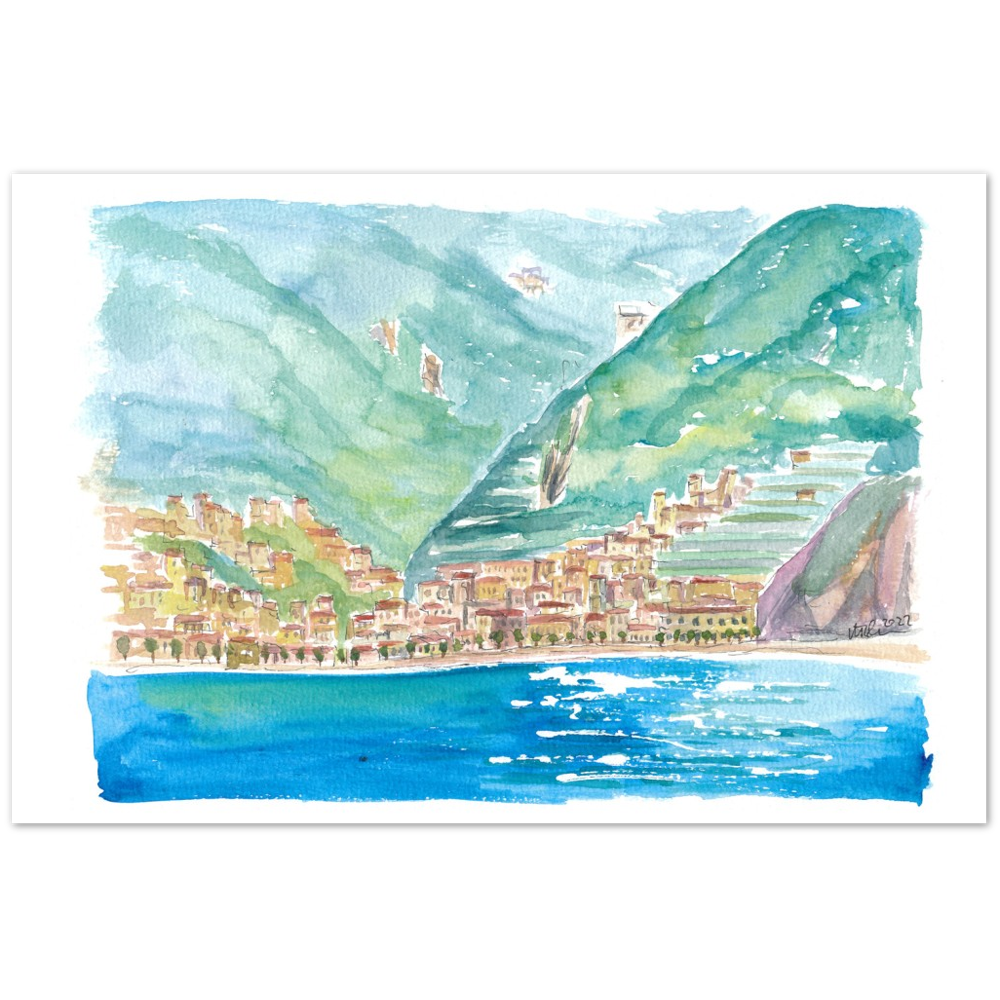 Minori on Amalfi Coast View from Mediterranean Sea - Limited Edition Fine Art Print - Original Painting available