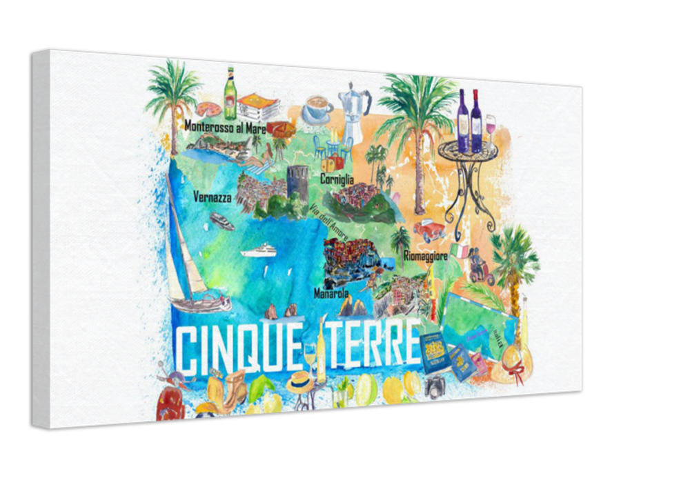 Cinque Terre Italien Illustrierte Mittelmeer-Reisekarte Highlights Golfs