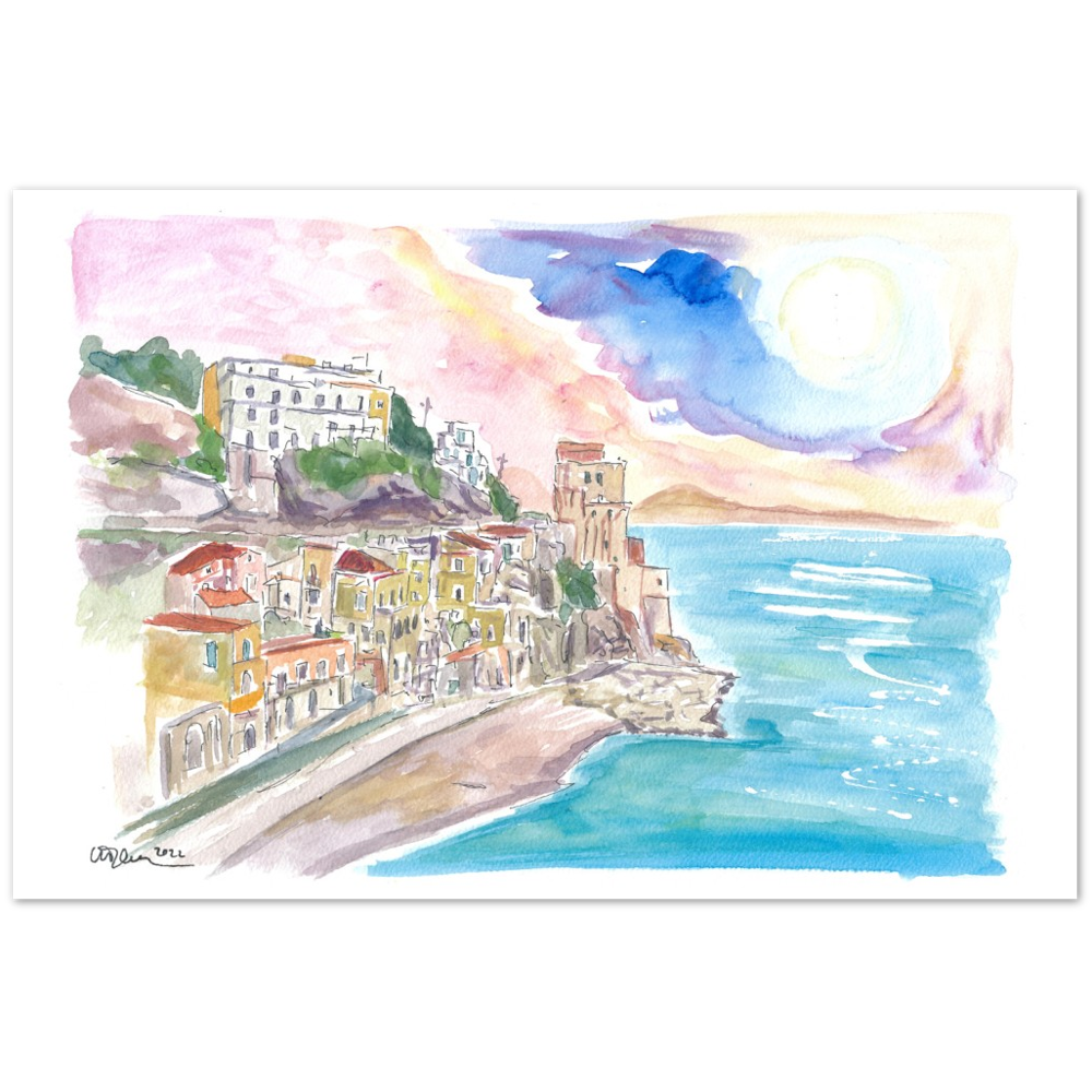 Cruising Amalfitana with View of Cetara Italy - Limited Edition Fine Art Print - Original Painting available